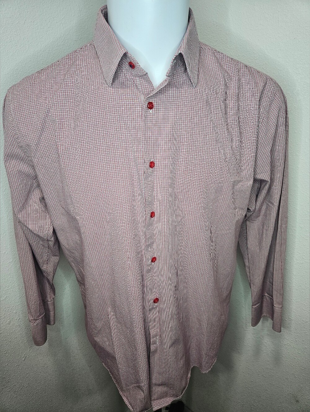 Nordstrom Men's Shop Tech-Smart Trim Fit Dress Shirt Red/White Check 17 32-33